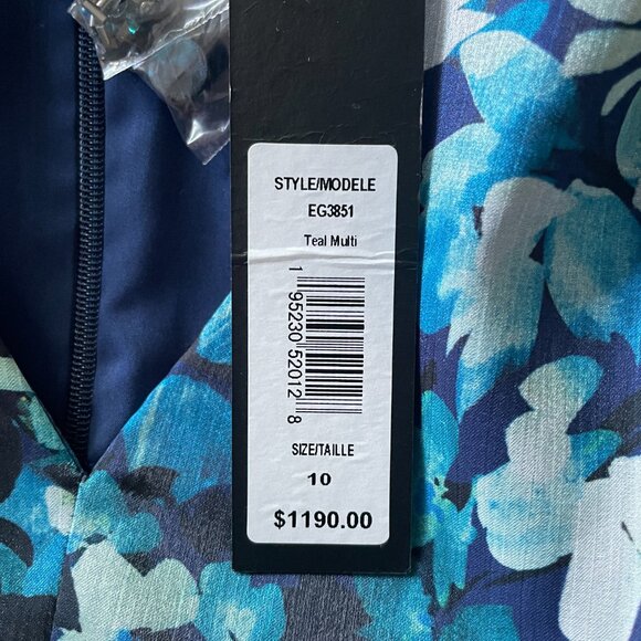 Badgley Mischka Blue Print Puff Sleeve Gown, Size 10 (NWT) - Picture 9 of 11